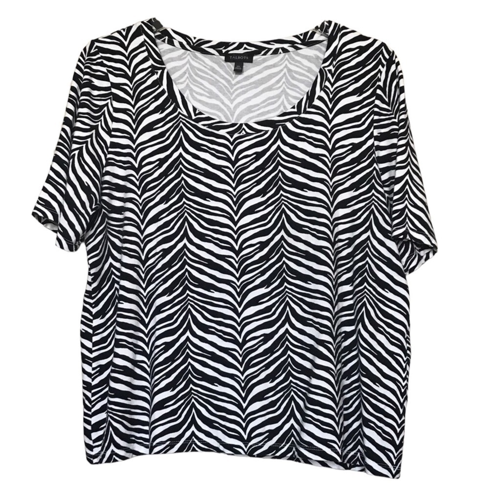 Talbots blackโ & white round neck short sleeve XL 96% rayon & 4% spandex โฆ